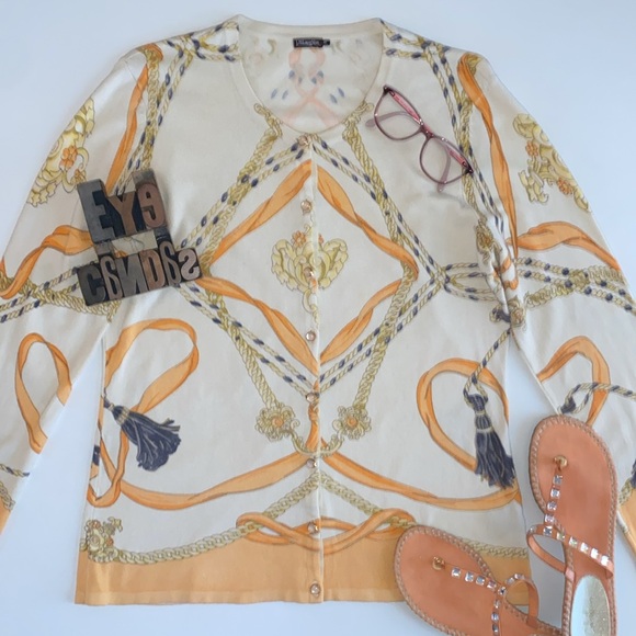 J. McLaughlin ‘Belleville’ Print Abbot Chain and Ribbon Cardigan Sweater - Picture 4 of 8